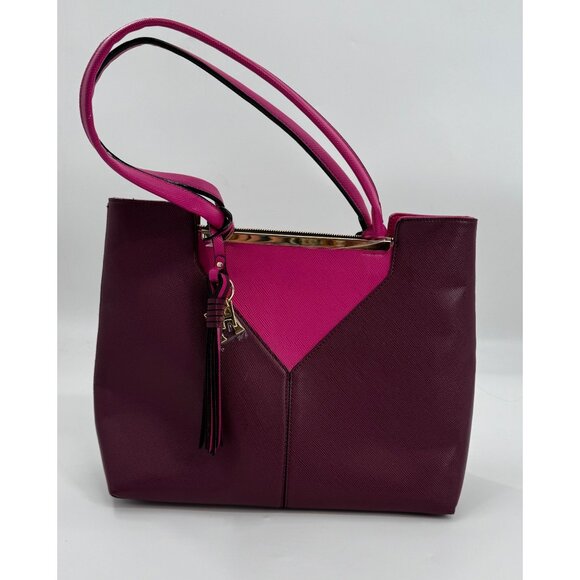 ANTONIO MELANI Handbags - Antonio Melani Colorblock Berry & Pink Tote Bag With Tassel Keychain And Gold Ac